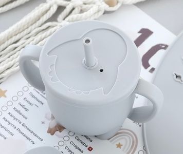Силіконова Чашка для дітей з кришкою і трубочкою у кольорі Light Grey PS104-10 фото