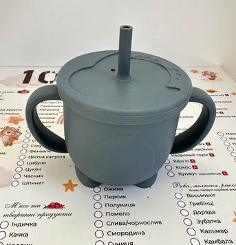 Силіконова Чашка для дітей з кришкою і трубочкою у кольорі Dim Gray PS104-9 фото